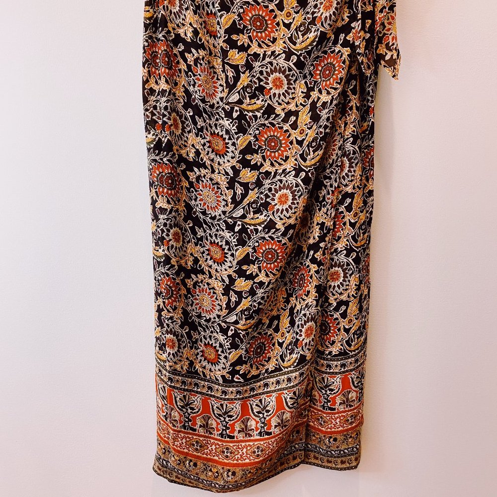 100% Silk Vintage Floral Boho Wrap  Maxi Shirt